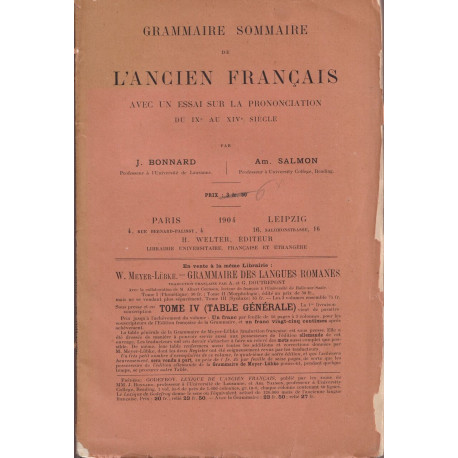 Grammaire sommaire de l'Ancien Français avec un essai sur la...